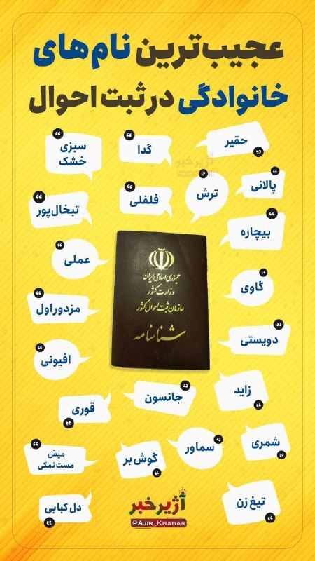 كانال مردم اورميه: 🔹عجیبترین نامهای خانوادگی در ثبت احوالكانال مردم اروميه ↯Ⓜ️ @MardomUrmia