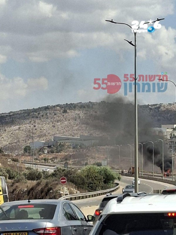 🇮🇱 Highway 5 to Ariel: following a vehicle that caught fire after the Paduel interchange towards Ariel - the road was blocked to traffic.
