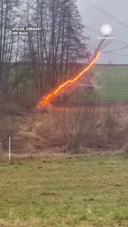 This tree fell onto a live power line during a storm in Germany, causing the electrical surges to visibly pulse through the flames.Science and facts💡