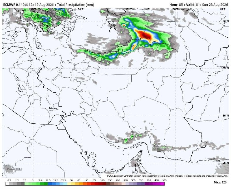 آب و هوای مشهد: 🔸آپدیت جدید مدل ECMWF; مجموع احتمالی بارندگی طی ۵ روز آینده@HavashenasiMashhad