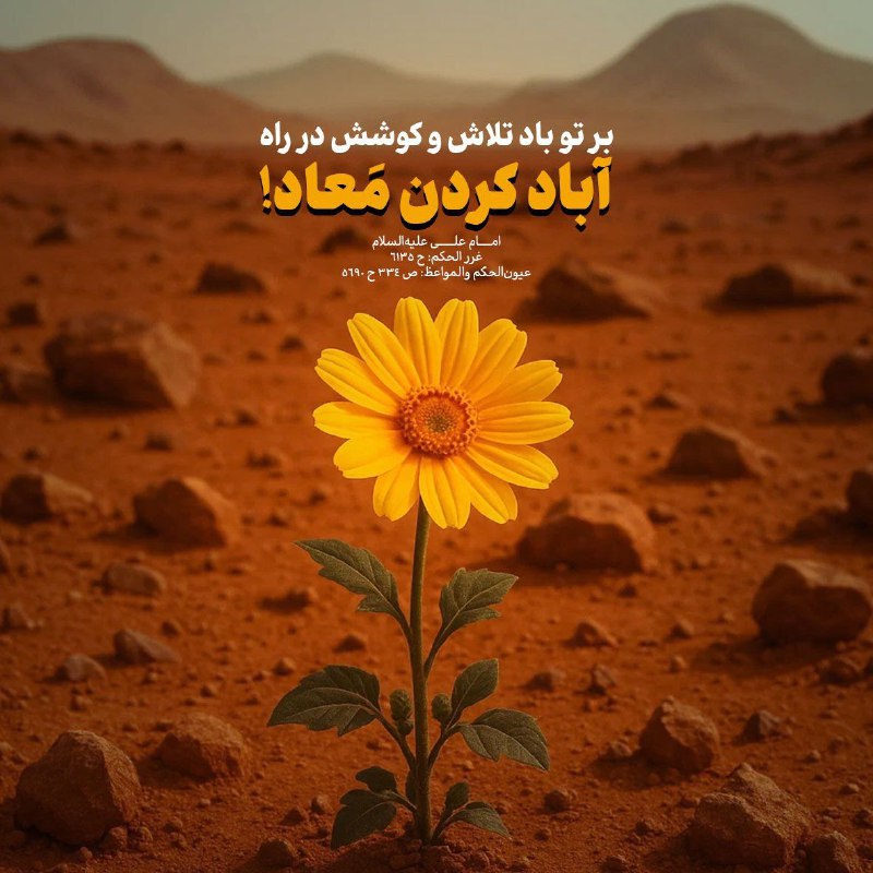 ظهور بسیار نزدیک است: 🔅امیرالمؤمنین #امام_علی علیهالسلام:✍️ عَلَيكَ بِالجِدِّ وَالاِجتِهادِ في إصلاحِ المَعادِ. 💠 بر تو باد تلاش و كوشش در را