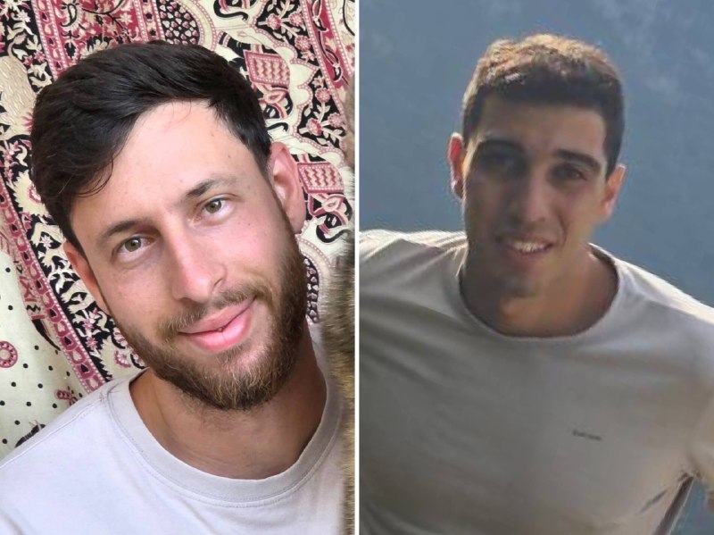 Jerusalem Translation: A photo of two reserve sergeants in the occupation army, Nadav Kali and Ofek Moalem, who were killed as a result of a military drone explosion inside a military site in Beit Hanun in the northern Gaza Strip.