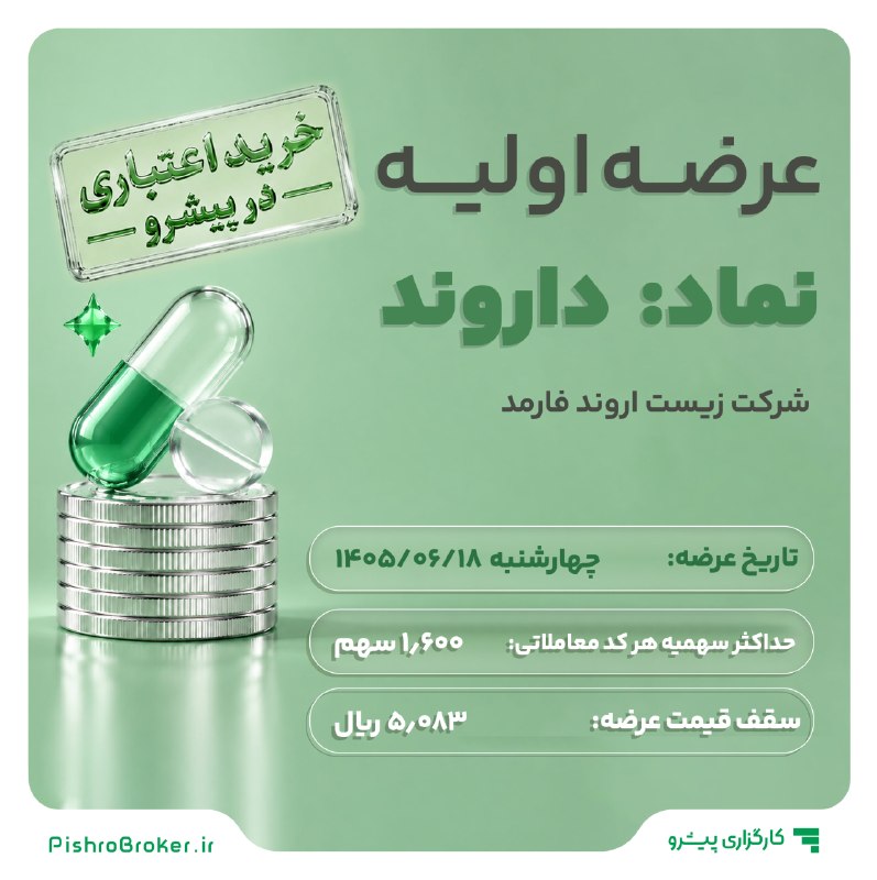 « بورس و اقتصاد »: 🔥 اعتبار از ما، سودش برای شما!🔥🔹 خرید اعتباری (رایگان) عرضه اولیه بورس با نماد #داروند ویژه مشتریان پیشرو✔️ اگر از مشتری
