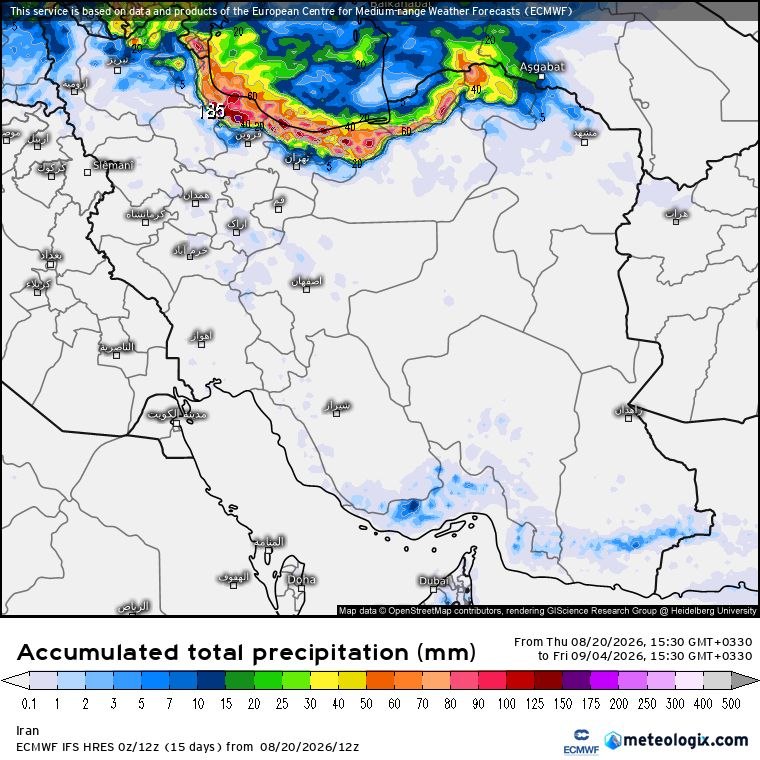 زمینی ها: پیش بینی بارش تا ۱۲ شهریور مدل ECMWF@iranihayezamin 🛰