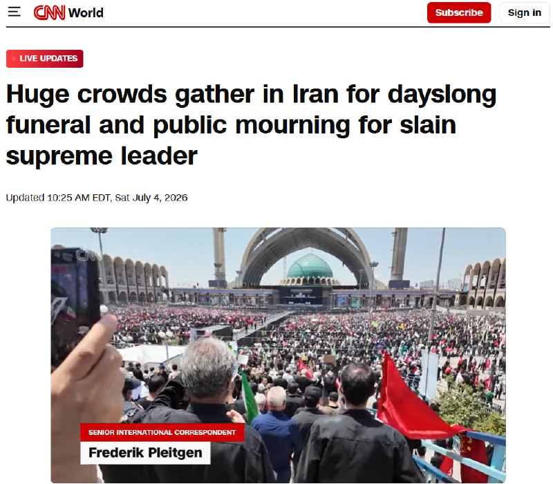 CNN לא יכלה להסתיר את נוכחותם הגדולה של אנשים בטקס הפרידה ממר נהרג איראן והודיעה כי קהל עצום התאסף להלוויה…