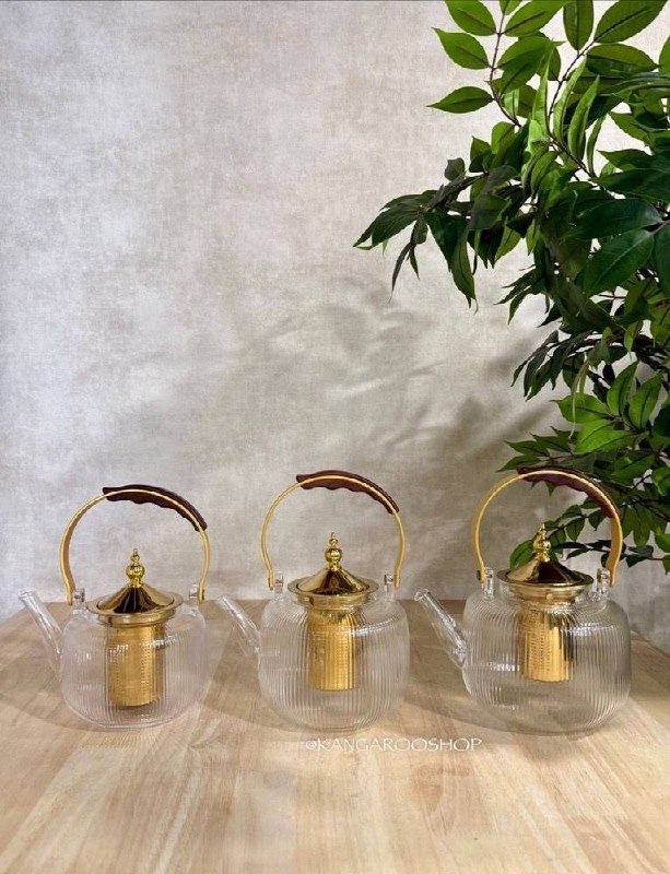 Kangarooshop: 🌸قوری پیرکس طلایی دسته چوبی⭐️دارای جعبه تک⭐️📦۳۶ عدد⭐️۸۰۰ میل کد (y80) : ۱/۱۰۲/۵۰۰ ت⭐️۱۳۰۰ میل کد (y81) : ۱/۱۶۵/۵۰۰ ت⭐️۱۵