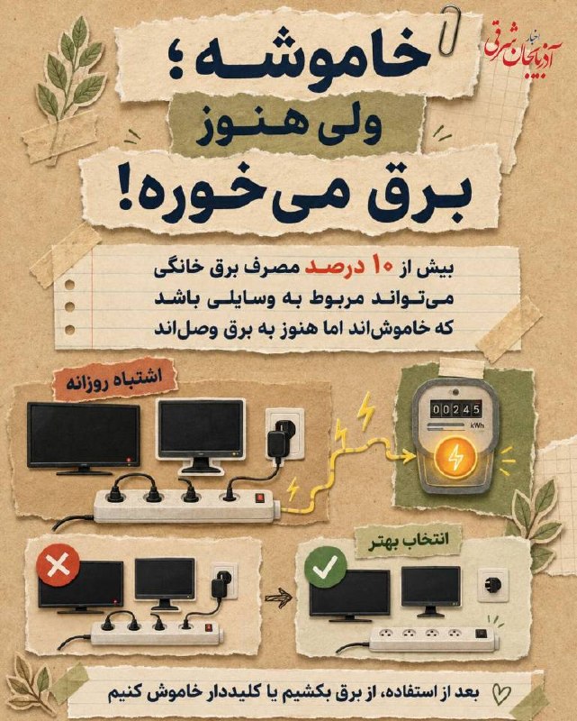 کانال شیره‌‌ جین: ♦️خاموش بودن یک وسیله همیشه به معنی قطع مصرف برق نیست.🔹بعضی وسایل حتی در حالت آماده‌به‌کار هم انرژی مصرف می‌کنند#صرفه_جو