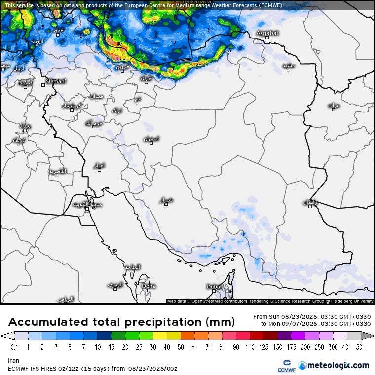 زمینی ها: پیش بینی بارش تا ۱۵ شهریور مدل ECMWF@iranihayezamin 🛰