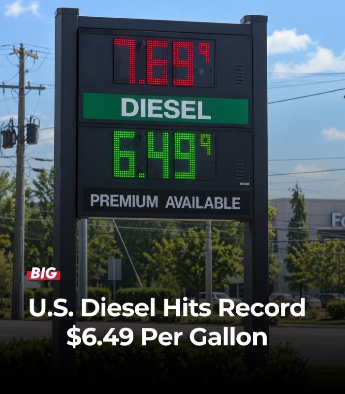 New record price of diesel in America; $6.49 per gallon
