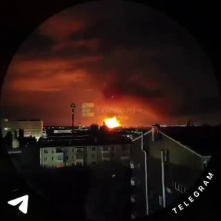 It seems like multiple fuel tanks are on fire. A huge fire can be seen from far away.