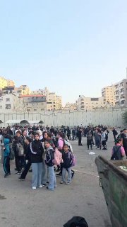 The school students gathered this morning at the Shuafat refugee camp checkpoint northeast of occupied Jerusalem, without being able to get to their classes, due to the blocking of the buses transporting students.