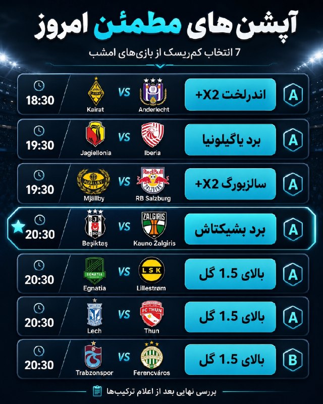 وان ایکس بت 1XBet: 🧠 نقشه امروز | از نگاه AIاین موارد، انتخاب شخصی SAFE BET نیستند و بهعنوان پیشنهاد اختصاصی کانال منتشر نشدهاند.گزینهها