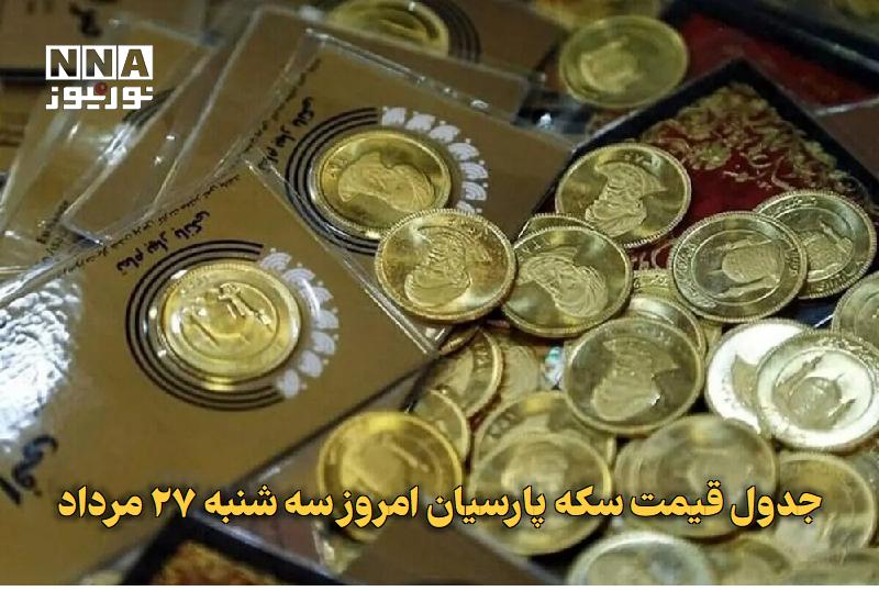 نورنیوز: ✅ جدول قیمت سکه پارسیان امروز سه شنبه ۲۷ مرداد🔹 قیمت سکه پارسیان امروز سه شنبه ۲۷ مرداد با آخرین تغییرات بروزرسانی شد.مت