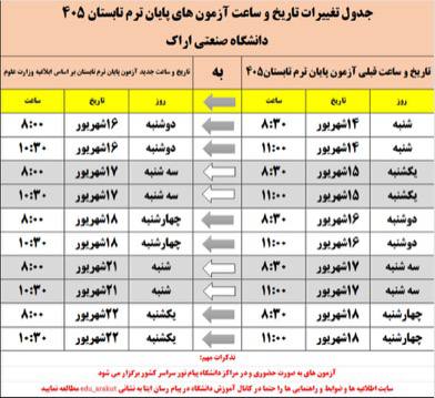 کانال دکتر نیما همتا: ⚠️ اطلاعیه اداره آموزش دانشگاه صنعتی اراک درخصوص تغییر تاریخ و ساعت برگزاری آزمون های پایان ترم تابستان ۱۴۰۵🆔 @Dr_NimaHa