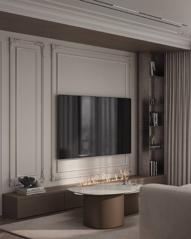 Телевизор не должен существовать как черное окно в неизвестности на вашей стене Мы собрали для вас несколько вариантов ТВ-зон из наших проектов каж... - изображение 7 - панелью, стеллажом, камином