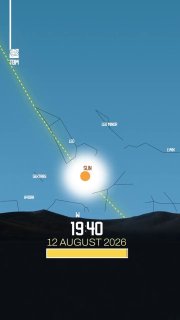 Total Solar Eclipse, August 12This animation created from the perspective of León, Spain, showing how the total solar eclipse on August 12, 2026, will unfold in the sky. It also shows the eclipse’s position in relation to several nearby constellations.Science and facts💡