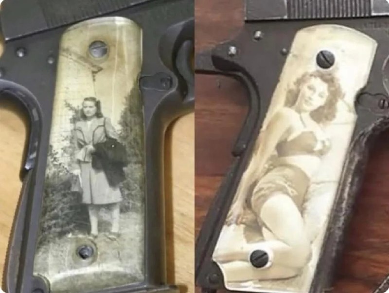 During World War II, it was common for soldiers to keep family photos under clear grips on their 1911 pistols.