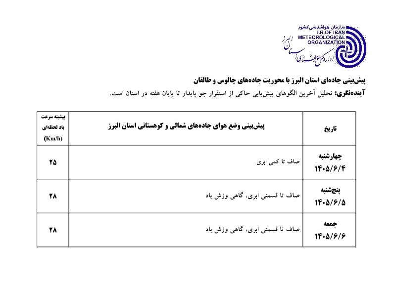 جاده چالوس: ♦️ پیش بینی جاده ای استان البرز با محوریت جاده های چالوس و طالقانکانــال جـــــــاده چــالـــــــوس👇🆔 @jadeh_chalus