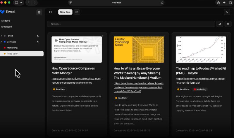 🆔  项目名称：Faved⭐️  项目功能：书签管理器📁  项目简介：一个免费的开源书签管理器，提供了可自定义的嵌套标签系统，可以通过颜色标记来分类书签，并能够快速访问重要标签