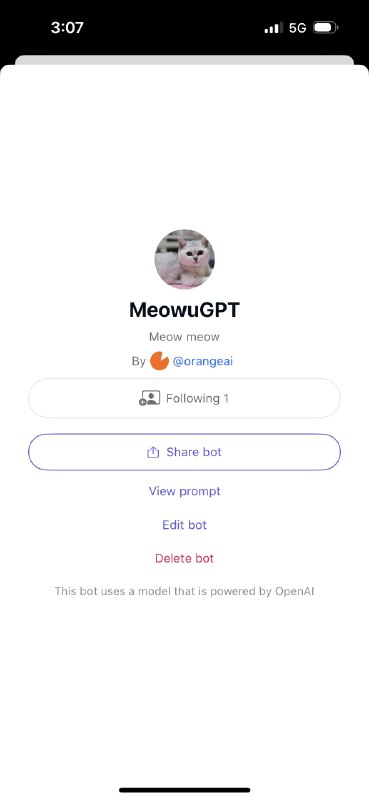 Peo 可以个性化机器人了，创建了个 MeowuGPT，获得来自喵星的协助