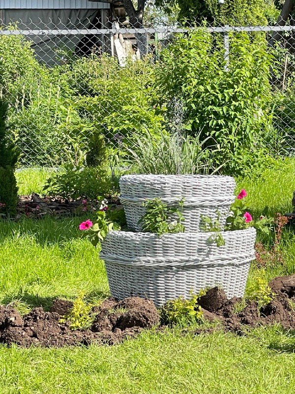 На этих фото ротанг Берёза Высокое кашпо из 2 горшков, в котором сидели петунии Кашпо из ведра, в котором растет самшит Двухъярусный фонтан нашадач... - изображение 9 - кашпо, котором, этих