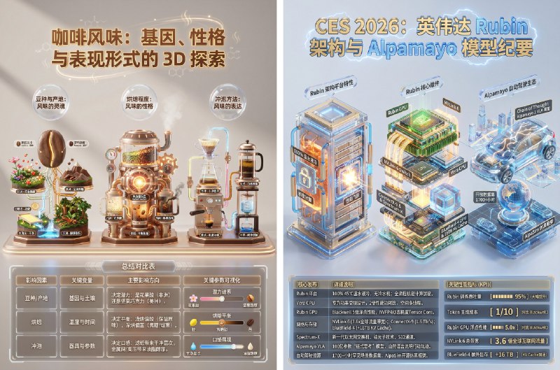 很多朋友问我早上关于昨晚英伟达发布会的 3D 信息图的提示词，这里发一下