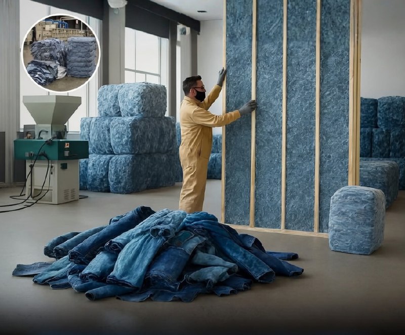 Recycled denim insulation is rapidly becoming a popular eco-friendly alternative to conventional materials like fiberglass and foam.Made from post-consumer jeans and textile waste, the process involves shredding old denim, treating it for fire resistance, and forming it into batts or blown-in insulation. It delivers strong thermal performance with R-values between 3.6 and 4.2 per inch, helping homes stay warm in winter and cool in summer.Beyond its energy efficiency, denim insulation is notably safe. It is non-toxic, free from formaldehyde and harmful volatile organic compounds, making it healthier for both installers and homeowners.Brands such as Bonded Logic and UltraTouch incorporate up to 85% recycled denim in their products, successfully diverting large volumes of textile waste from landfills.This innovative material represents an important step in circular construction, transforming discarded clothing into high-performance building components. It is now commonly used in walls, attics, and floors, and its unique textured appearance is increasingly valued in modern interior design.Science and facts💡