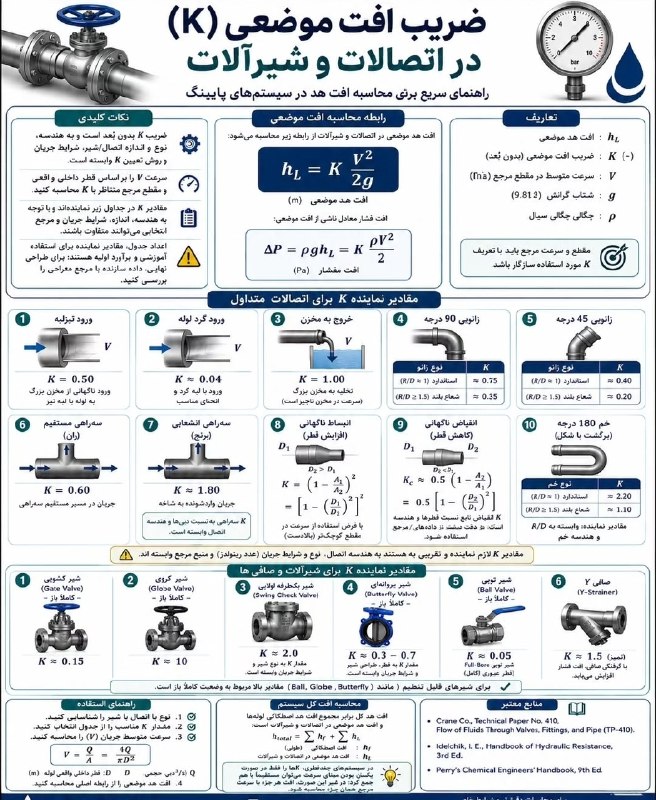 انجمن علوم و مهندسی آب: ضریب افت موضعی در اتصالات و شیرآلات