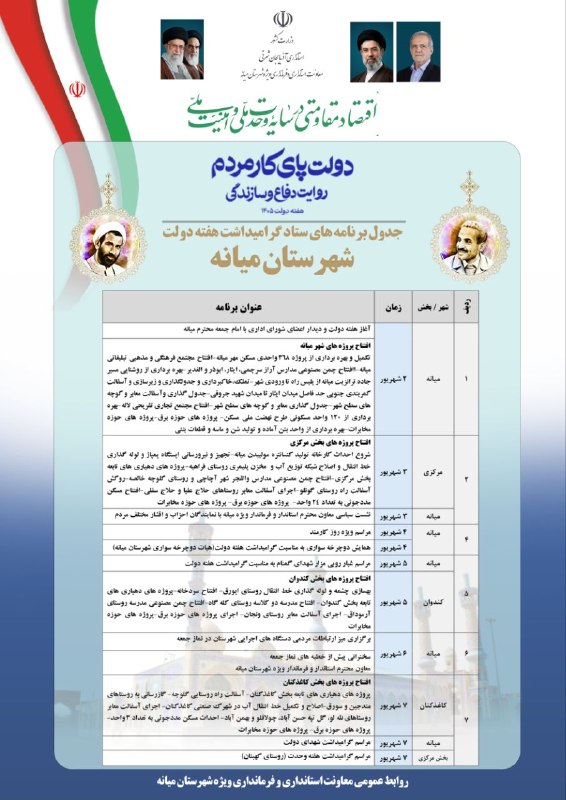 میانادان نه خبر 💯: 💠جدول برنامه های ستاد گرامیداشت هفته دولت شهرستان میانه#دولت_پای_کار_مردم#روایت_دفاع_و_سازندگی ----------------------🇮🇷ر