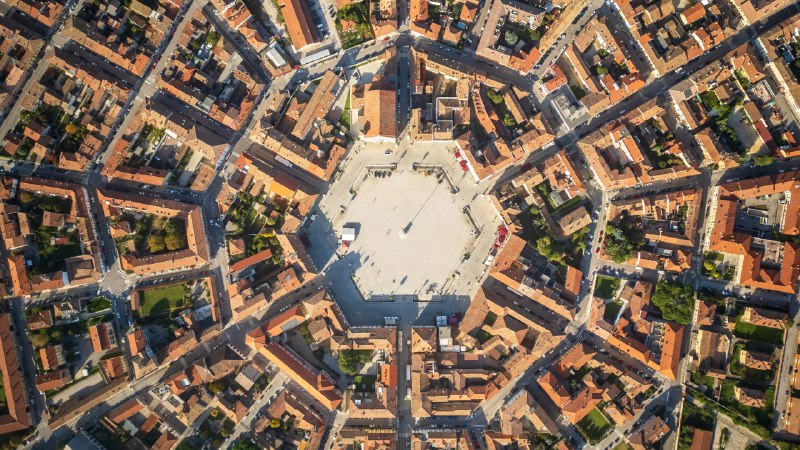Geometry of a star cityAerial view of Palmanova, a fortress city in Friuli, Italy (© Riccardo Saponi/Getty Images)