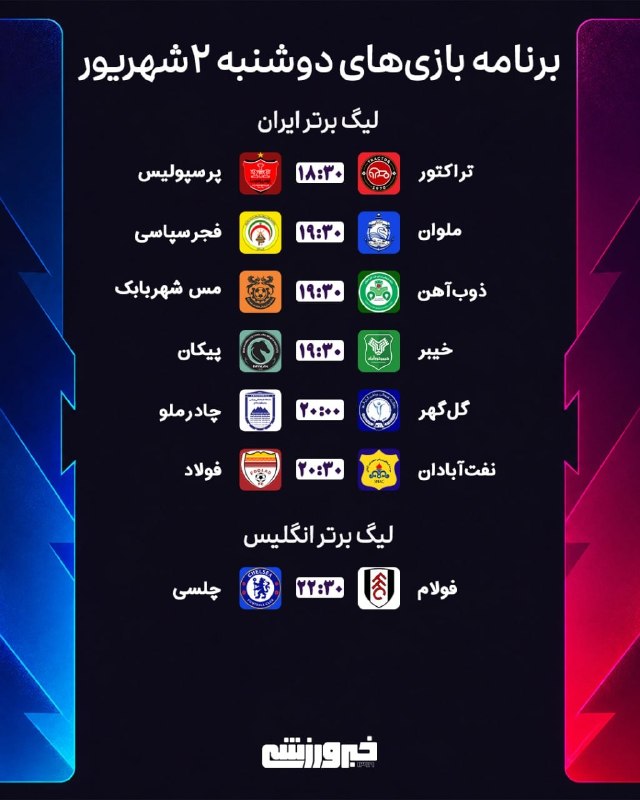 تابناک | Tabnak | مکانیسم ماشه: ✅ برنامه بازیهای دوشنبه ۲ شهریور اعلام شد که در مهمترین رقابت، تیمهای تراکتور و پرسپولیس به مصاف یکدیگر میروند.✅ @