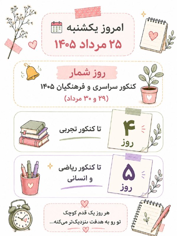 برنامه ریزی کنکور|اسلامی فر: ⏳ ۹۶ ساعت...دیگه شمارش معکوس واقعاً شروع شده 🤍این چند روز رو آروم، با تمرکز و طبق برنامه پیش برید.هر ساعتش مهمه؛ ولی هیچ