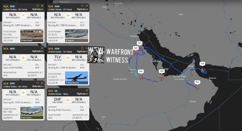 ️🇺🇸🇸🇦 ארבעה מטוסי תדלוק אווירי של חיל האוויר האמריקני פועלים כעת מעל ערב הסעודית ומפרץ עומאן, בעוד שמטו…