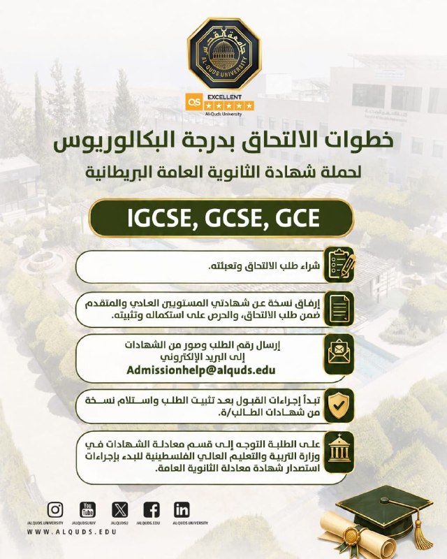 Al-Quds University opens enrollment for British A-level diploma holders