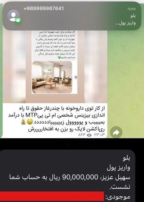 سهیل شیوافر | درآمدزایی اینترنتی: داشتم پست های دیشب یکی از کانالای تلگرامموچک میکردم همین الان ۹ تومن واریزی از mtp داشتم امروز تا اینجای روز ۵۷ میلیون د