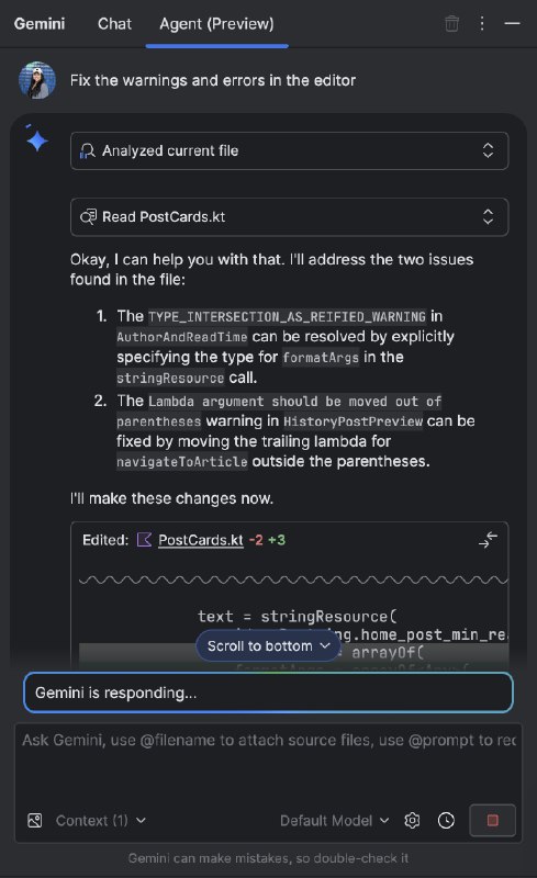 这下安卓开发生态完爆苹果了谷歌给 Android Studio 增加了免费的 Agent 模式！你可以直接跟 Agent 对话开发安卓应用支持快速选中直接修改 UI 代码，支持自定义规则更新公告：