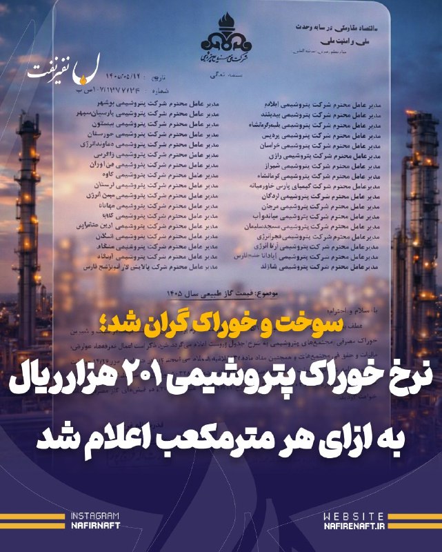 نفیرنفت | خبرگزاری صنعت نفت ایران: 🔴 نرخ جدید سوخت و خوراک پتروشیمی ابلاغ شد🔸 بر اساس جدول ابلاغی، نرخ گاز خوراک در فروردین و اردیبهشت ۱۷۹ هزار و ۵۵۹ ریال 