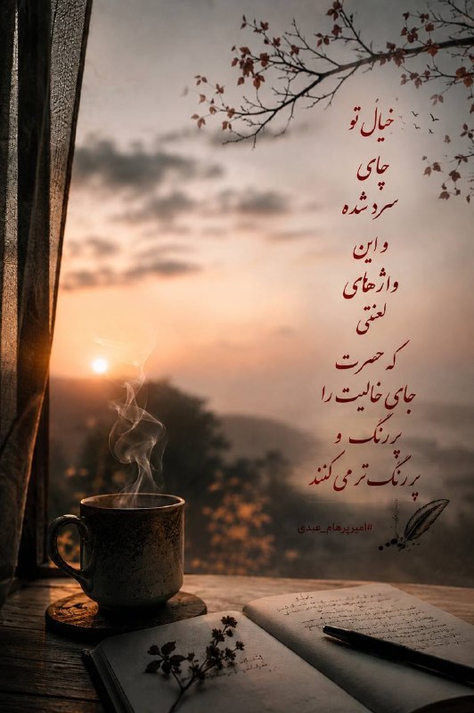 Amirparham.a: خیال تو چای سرد شدهو این واژه‌ها‌ی لعنتی که حسرت جای خالیت را پررنگ و پر رنگ‌تر می‌کنند#امیرپرهام_عبدی@amirparham_a