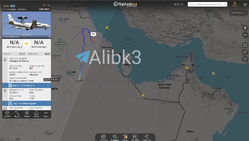 Ali Bk - ترجمه🇮🇷: 4 هواپیمای سوخترسان آمریکایی در نزدیکی تنگه هرمز پرواز میکنند، در حالی که یک هواپیمای P-8 در امتداد سواحل عمان و یمن گ