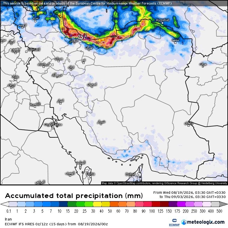 زمینی ها: پیش بینی بارش تا ۱۰ شهریور مدل ECMWF@iranihayezamin 🛰
