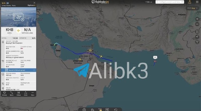 מטוס סיור אמריקאי מסוג P-8A זוהה פועל ליד חופי העיר קראצ'י שבפקיסטאן