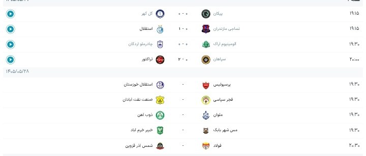 هواداران ارتش سرخ: نتایج بازی‌های امشب و برنامه ادامه بازی‌های هفته دوم لیگ‌برتر 🆔 @perspolis_six
