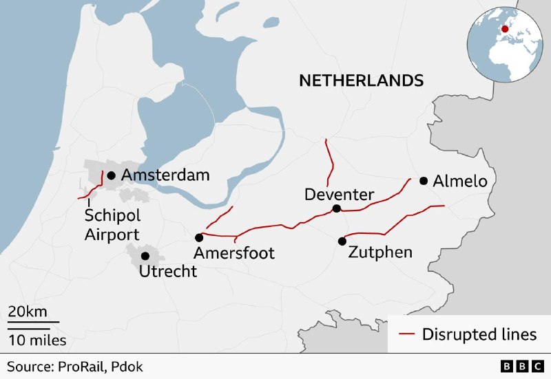 Major train disruptions hit the Netherlands after suspected sabotage on tracks across the country.