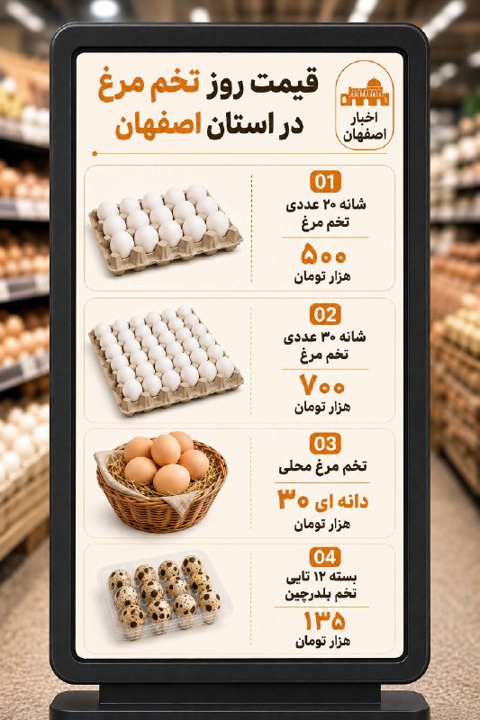 اخبار اصفهان: ♦️ قیمت روز انواع تخم مرغ در استان اصفهان #قیمت_روز@akhbareisfahan