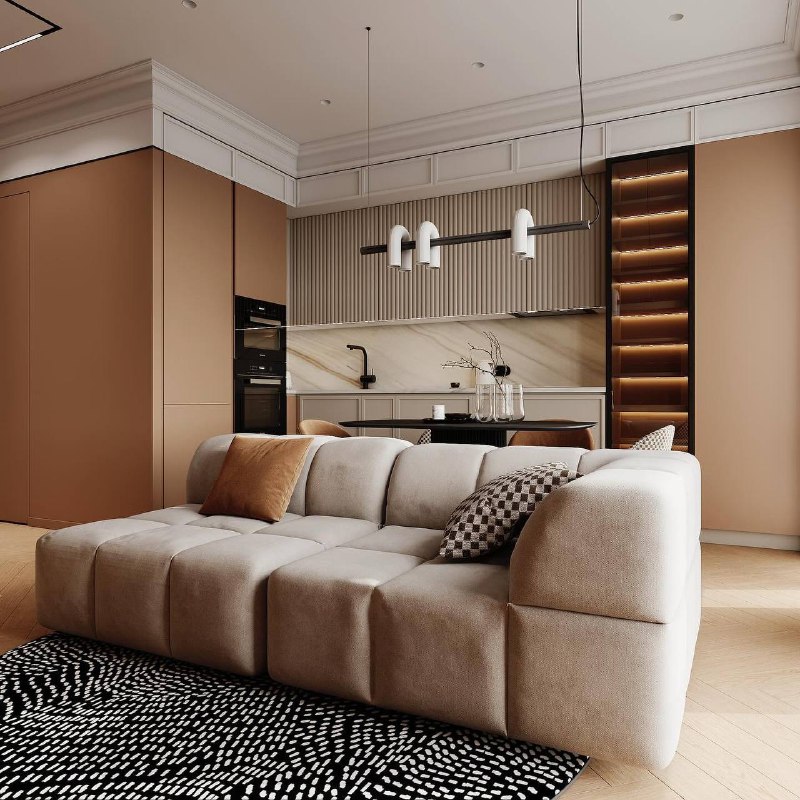 Стильная гостиная в бежевых тонах Площадь - 20 м2. палитра Дизайн интерьера - изображение 3 - стильная, гостиная, бежевых