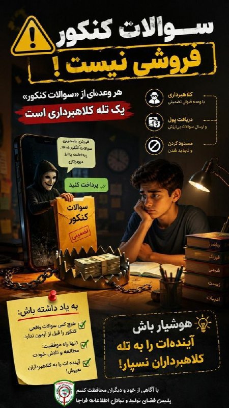 ئاسنگه ران، آهنگران: 🚨 فروش سوالات کنکور یک ترفند کلاهبرداری است«سؤالات کنکور با تضمین قبولی»«سؤالات لو رفته کنکور»«فروش دفترچه اصلی قبل از آ