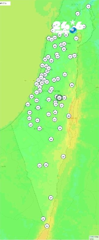 🇮🇱 תחזית מזג האוויר להיום: היום שיא גל החום ומכאן בימים הקרובים אנו רק נרד. במפה צפי הטמפרטורות החזויות ל…
