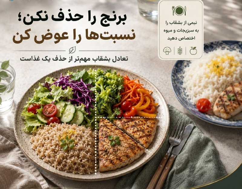 خبرازما: 🟡 برنجت را حذف نکن؛ بشقابت را متعادل کن🔸 برای داشتن یک ناهار متعادل لازم نیست یک ماده غذایی را بهطور کامل «ممنوع» کنیم.