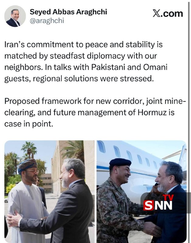 SNN.ir|خبرگزاری دانشجو: 📸پیام وزیر امور خارجه کشورمان پس از دیدار با میهمانان پاکستانی و عمانی؛ تعهد ایران به صلح و ثبات، همراه با دیپلماسی استو