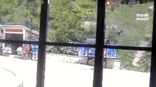 Гигантский камень чуть не убил туристов у горы Кольцо в Кисловодске — глыба стремительно рухнула на киоск с сувенирами. Продавец чудом успел убежать. Предварительная причина — дожди, из-за которых размыло почву, камень скатился под её весом. У подножия гор